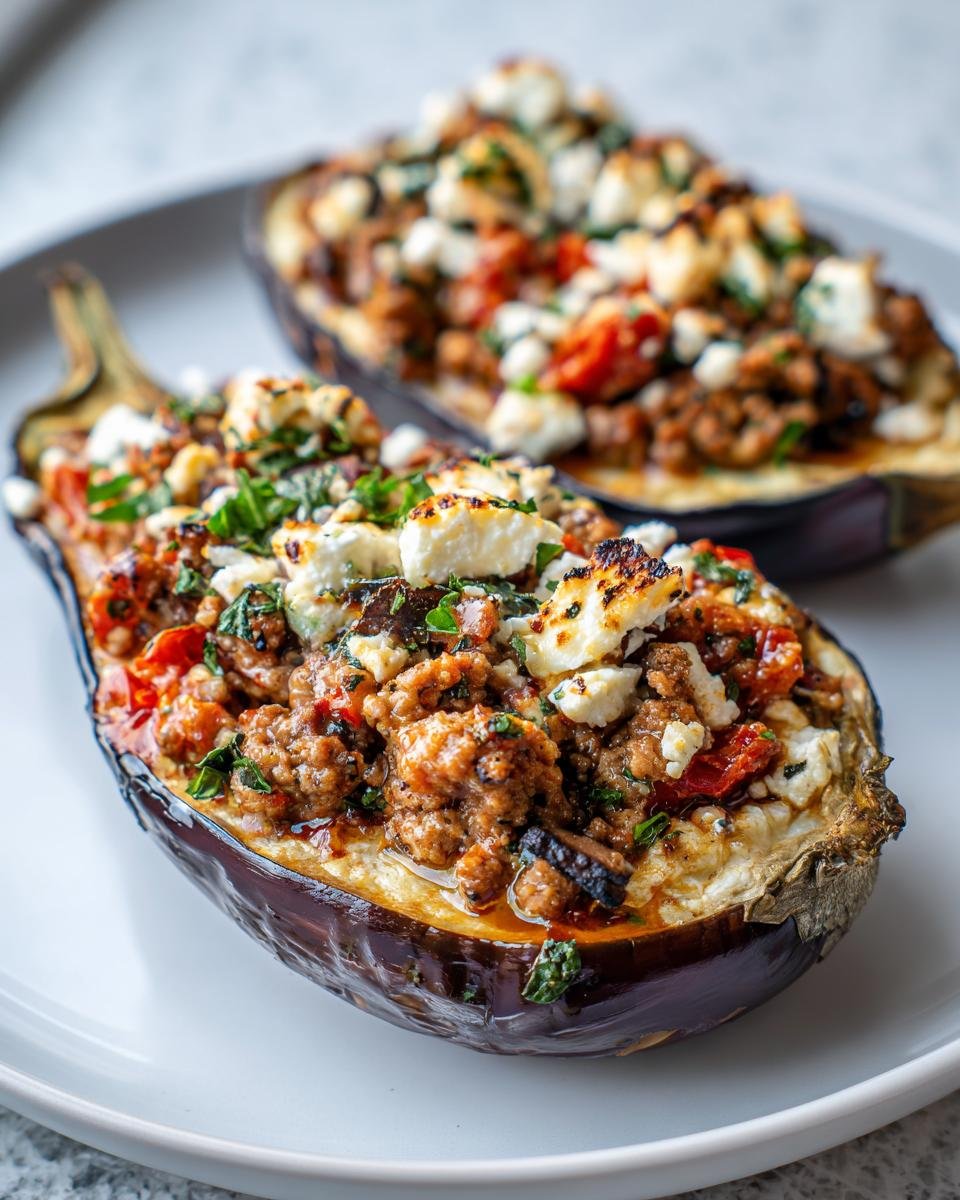 Greek Stuffed Eggplants with Lamb, Tomato & Feta - detail 1