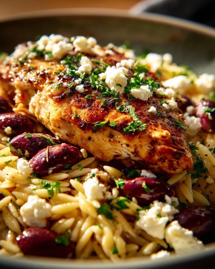 Mediterranean Baked Chicken with Olives, Feta & Orzo