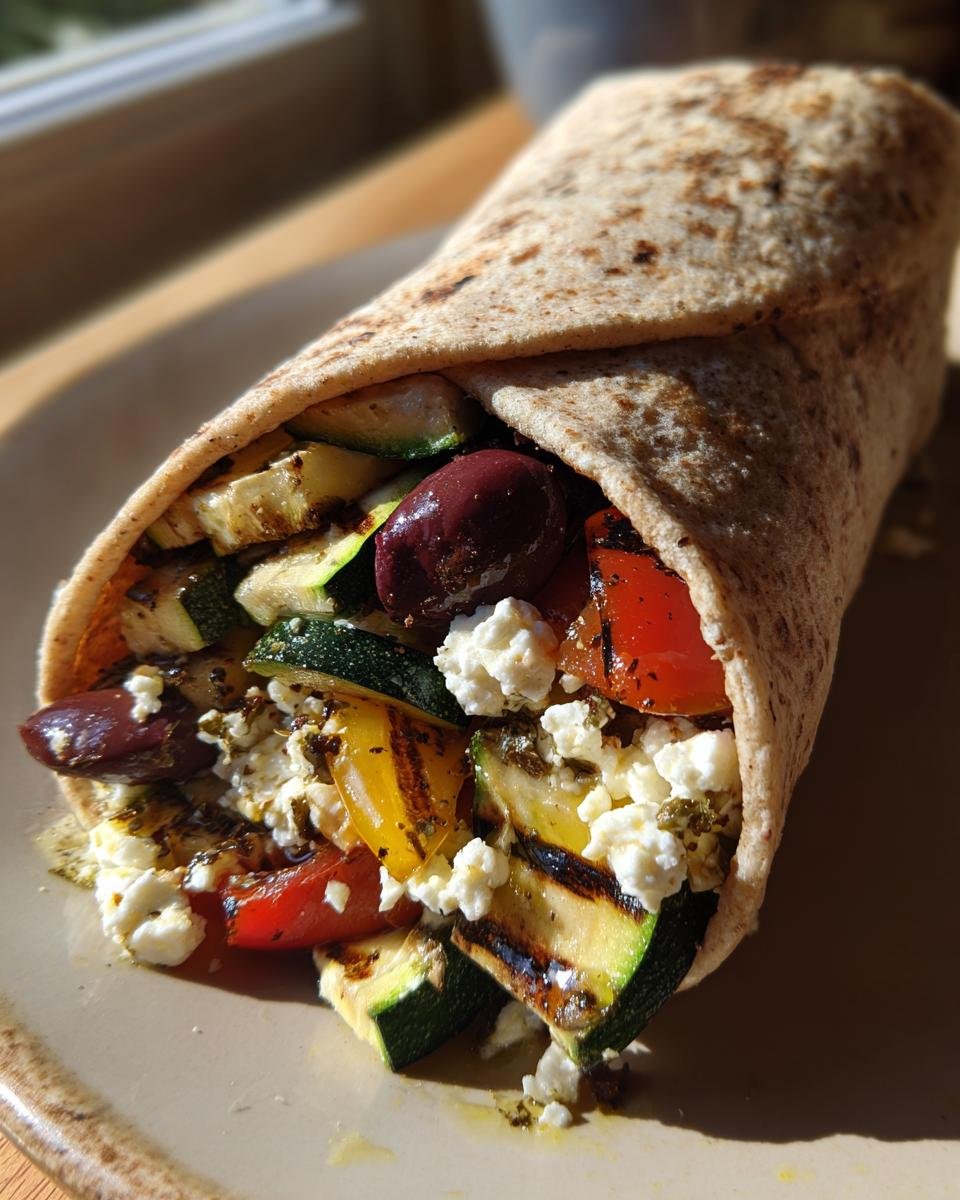 Mediterranean Wrap with Grilled Veggies, Feta & Olives